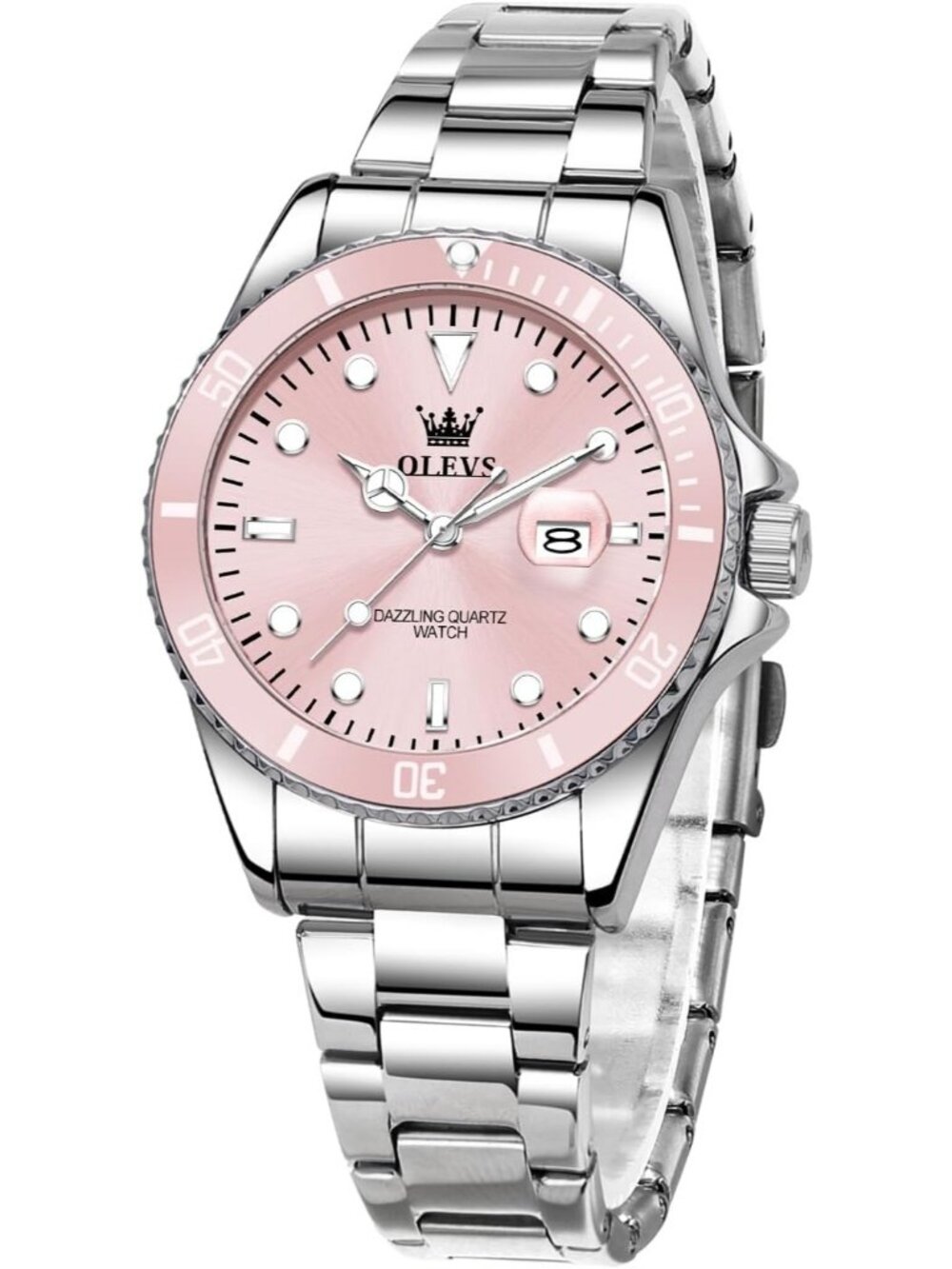 Women's Pink Luxury Waterproof Fashion Analog Quartz Stainless Steel Wrist Watch